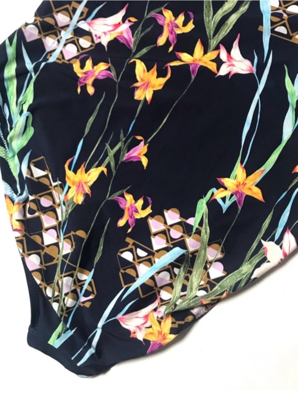 Trina Turk Fiji Floral Ruffle Off The Shoulder One Piece Swimsuit 12 Blue Multi - Picture 3 of 8
